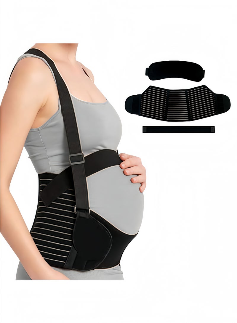 fantasize حزام الحمل، حزام دعم الحمل للنساء الحوامل، ضرورات الحمل للنساء الحوامل لدعم البطن والخصر والحوض والظهر (أسود) - Image 1